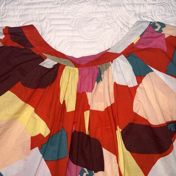 French Connection Top Size 12 Colorful Abstract Flowy Flutter Sleeve Blouse Art - Picture 10 of 14